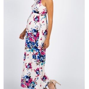 Ivory Floral Sleeveless Maternity Maxi Dress